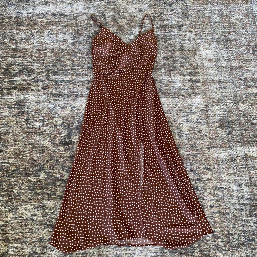Urban Outfitters Brown Silky Polka Dot Dress